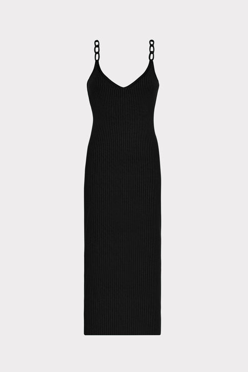 Knit Chain Strap Midi Dress Black Image 1 of 4